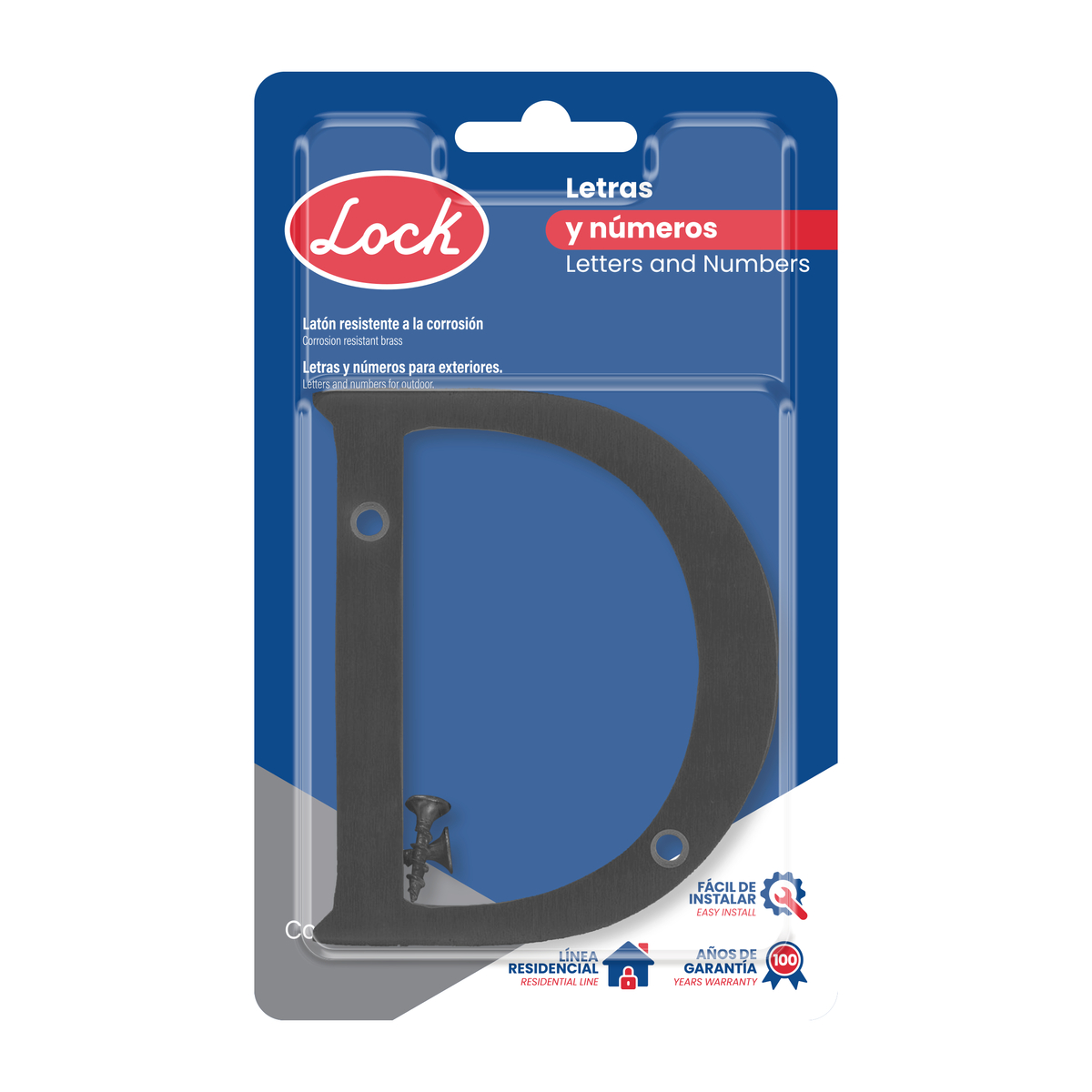 Letra D slim 4″ negro Lock
