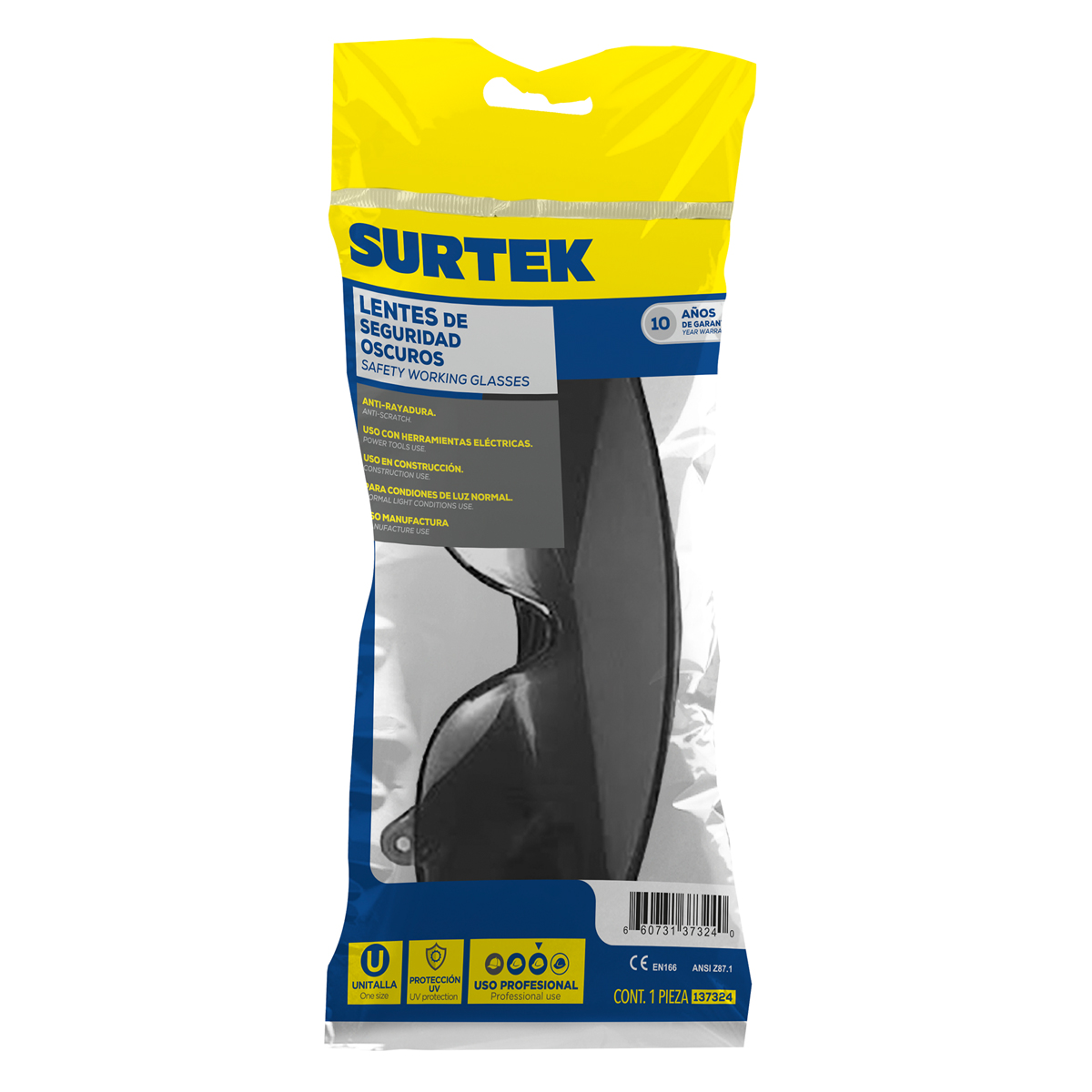 Lentes de seguridad modelo tradicionales, oscuros Surtek — Paquete de 6 piezas
