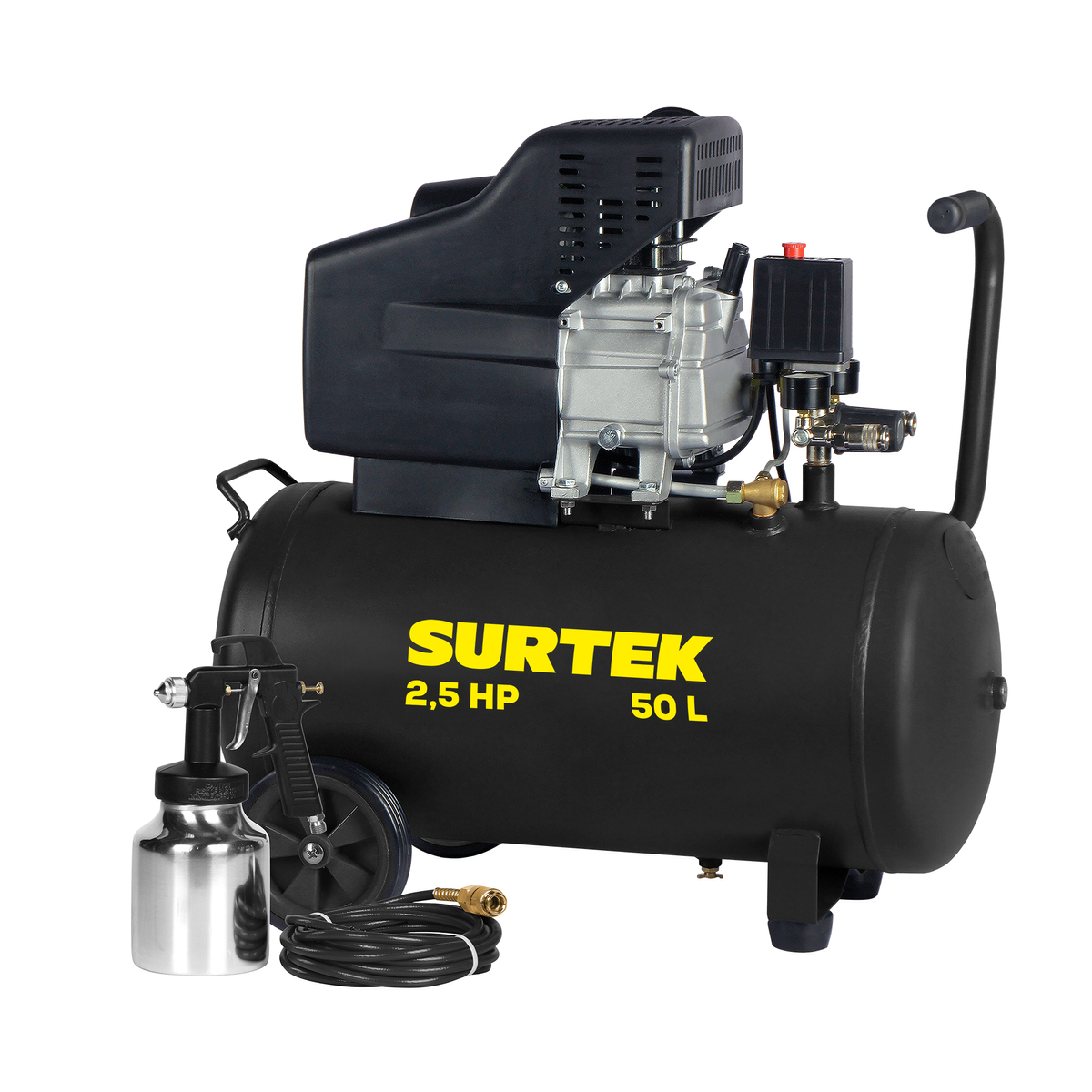 Compresor de aire eléctrico lubricado con pistola y manguera 50 Lt 3 HP, 120 V Surtek CMP550K