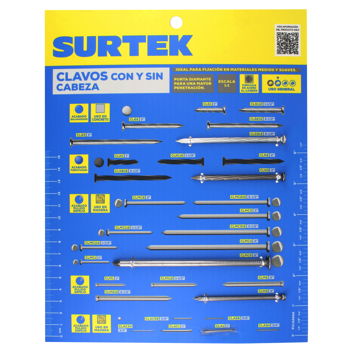 Muestrario de clavos para madera o concreto Surtek Muestrario de clavos para madera o concreto Surtek