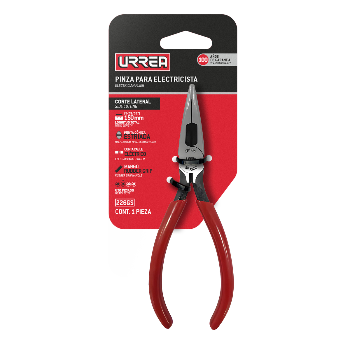 Pinza punta cónica corte lateral 6-1/4" Urrea