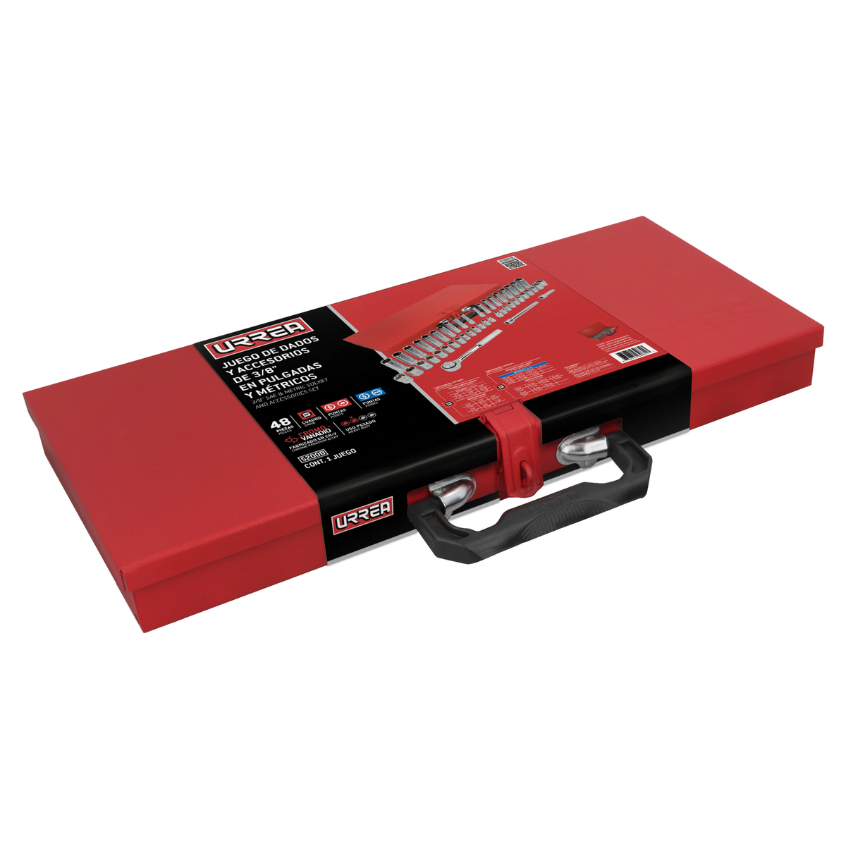 Juego de dados y accesorios cuadro de 3/8" combinado, 48 piezas Urrea