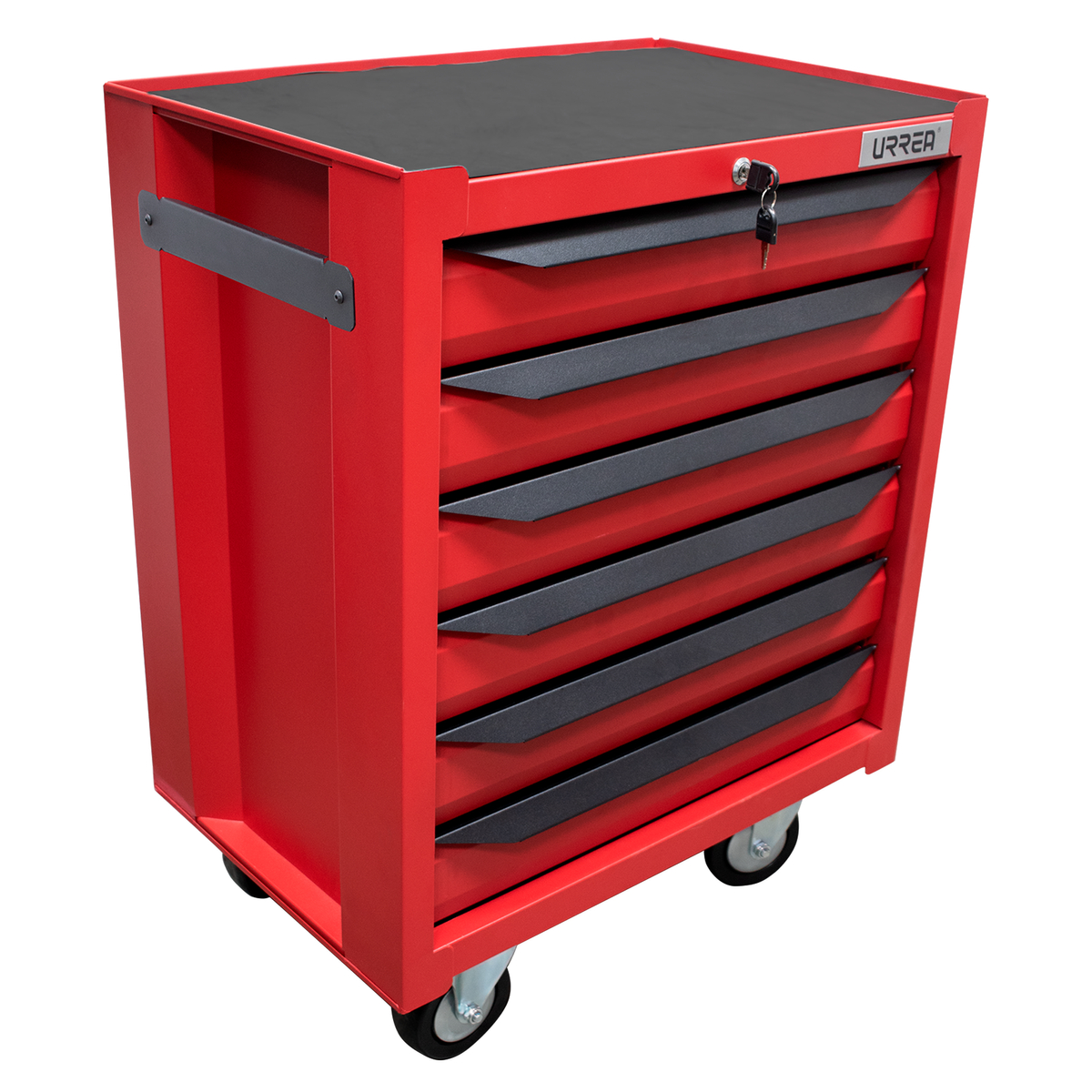 Gabinete móvil con 6 gavetas color rojo y negro 27″ serie IN Urrea IN27M6