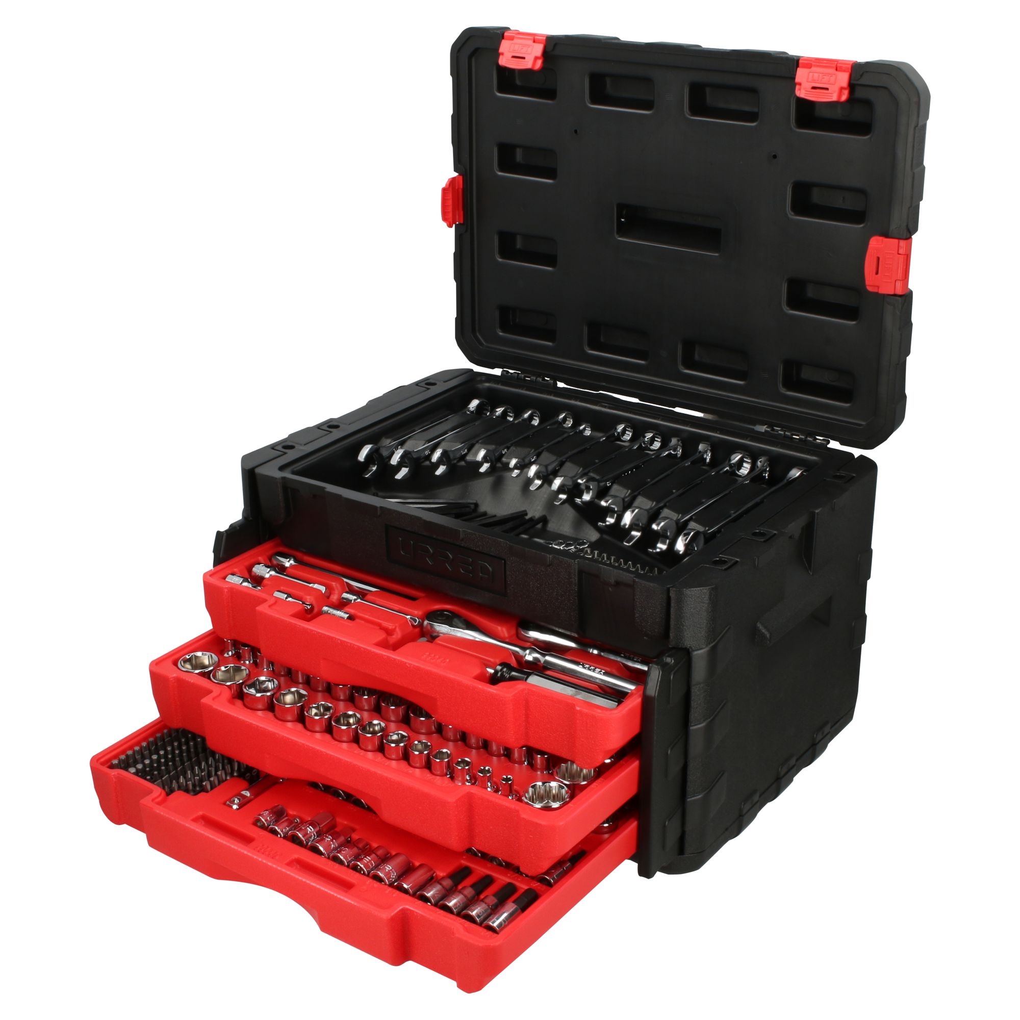 Juego combinado de herramienta para mecánico 450 piezas, con caja plástica de 3 gavetas Urrea