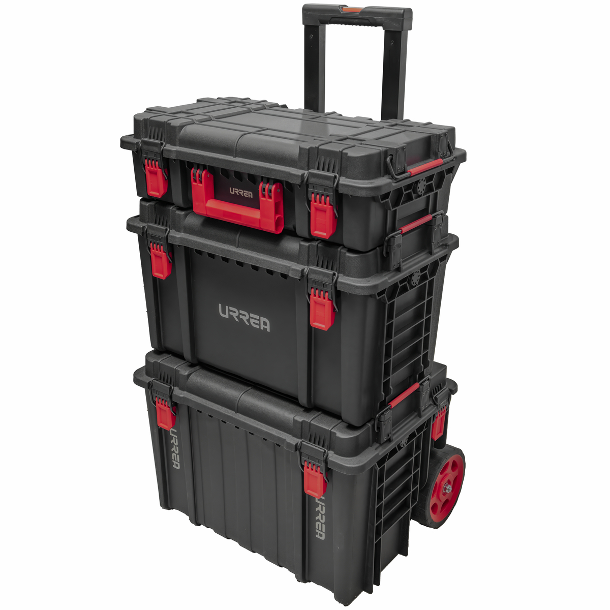 Juego de cajas modulares plásticas color negro 22″, 3 piezas Urrea