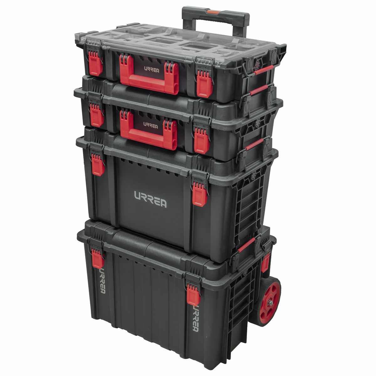 Juego de cajas modulares plásticas color negro 22″, 4 piezas Urrea